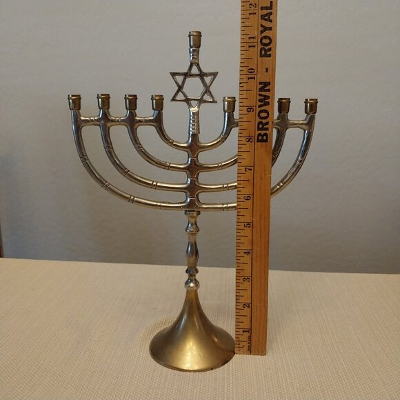 Vintage Solid Brass Hanukkiah Menorah - Picture 8 of 8